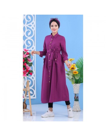Robe de ville boutonnée pour femme style casual - Couleur violette (Grandes Tailles disponibles) 