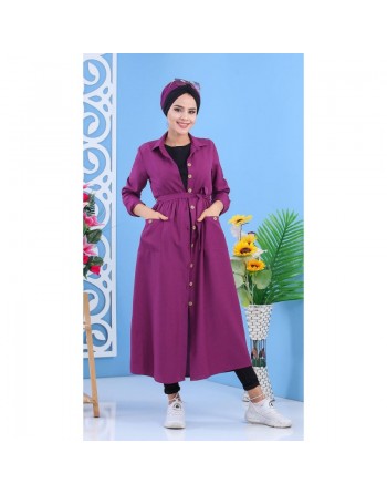 Robe de ville boutonnée pour femme style casual - Couleur violette (Grandes Tailles disponibles) 