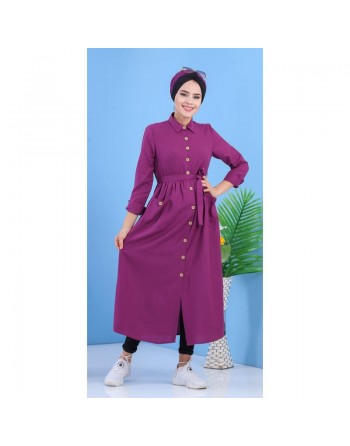 Robe de ville boutonnée pour femme style casual - Couleur violette (Grandes Tailles disponibles) 