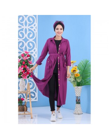 Robe de ville boutonnée pour femme style casual - Couleur violette (Grandes Tailles disponibles) 