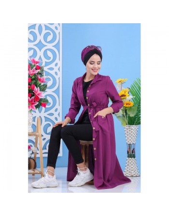 Robe de ville boutonnée pour femme style casual - Couleur violette (Grandes Tailles disponibles) 