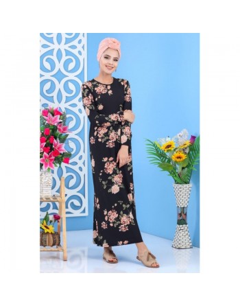 Robe longue décontractée à imprimé floral pour femme - Couleur noire 