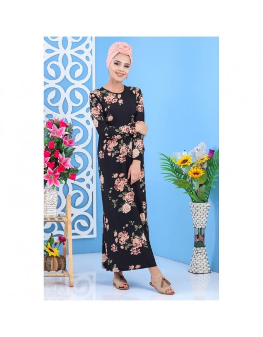 Robe longue décontractée à imprimé floral pour femme - Couleur noire Robe longue décontractée à imprimé floral pour femme - Couleur noire