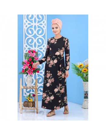 Robe longue décontractée à imprimé floral pour femme - Couleur noire 