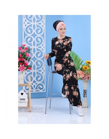 Robe longue décontractée à imprimé floral pour femme - Couleur noire 