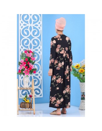 Robe longue décontractée à imprimé floral pour femme - Couleur noire 