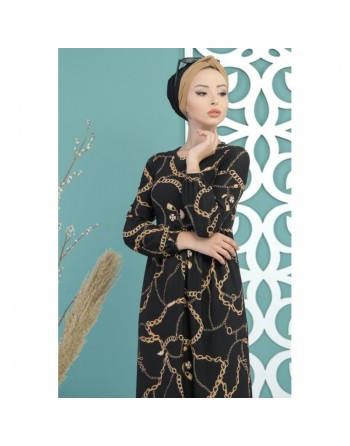 Robe noire décontractée avec imprimés "chaines" pour femme (grandes tailles disponibles) 