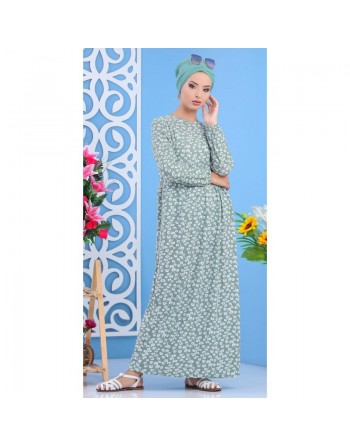 Robe à motifs couleur vert clair (Vêtement femme de Turquie pas cher) 