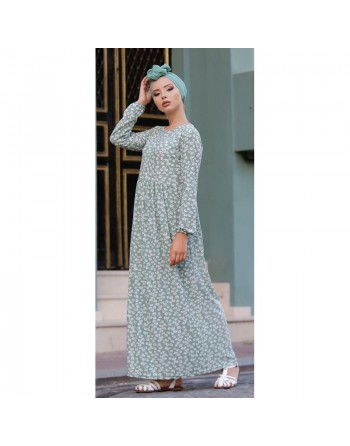 Robe à motifs couleur vert clair (Vêtement femme de Turquie pas cher) 