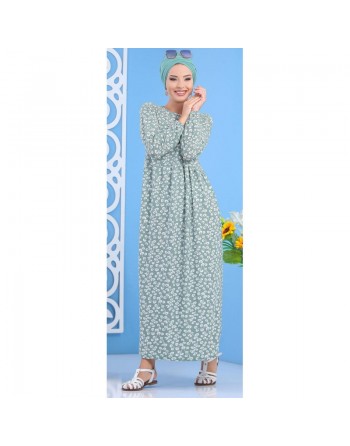 Robe à motifs couleur vert clair (Vêtement femme de Turquie pas cher) 