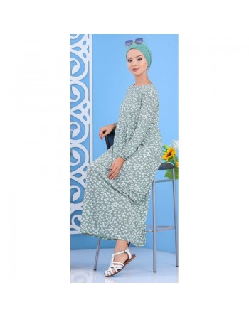 Robe à motifs couleur vert clair (Vêtement femme de Turquie pas cher) 