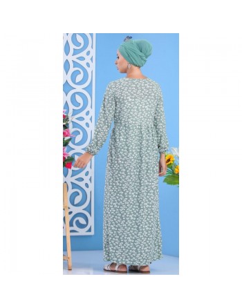 Robe à motifs couleur vert clair (Vêtement femme de Turquie pas cher) 
