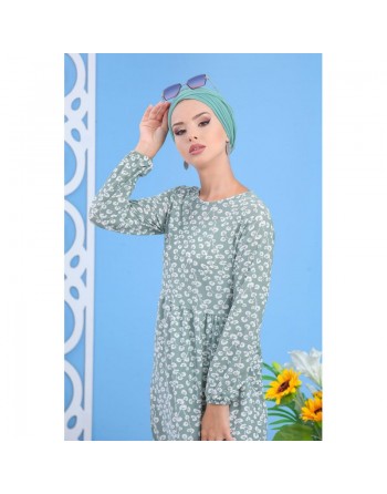 Robe à motifs couleur vert clair (Vêtement femme de Turquie pas cher) 