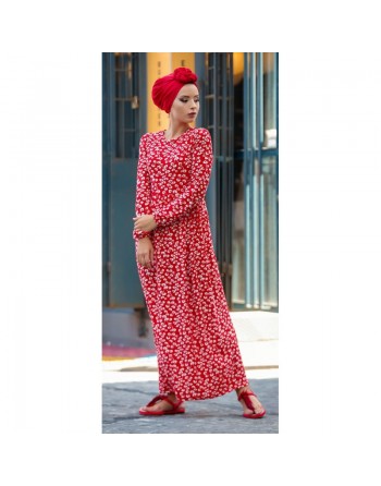 Robe à motifs feuille nénuphar pour femme - Couleur rouge 