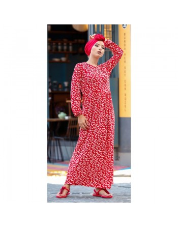 Robe à motifs feuille nénuphar pour femme - Couleur rouge 