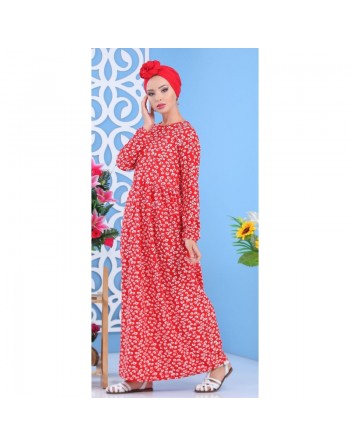 Robe à motifs feuille nénuphar pour femme - Couleur rouge 