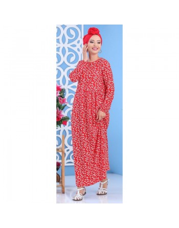 Robe à motifs feuille nénuphar pour femme - Couleur rouge 