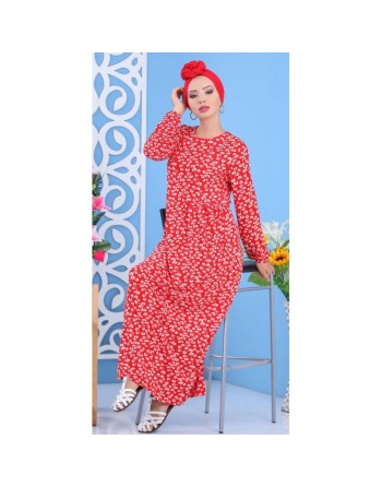 Robe à motifs feuille nénuphar pour femme - Couleur rouge 