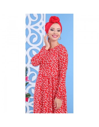 Robe à motifs feuille nénuphar pour femme - Couleur rouge 