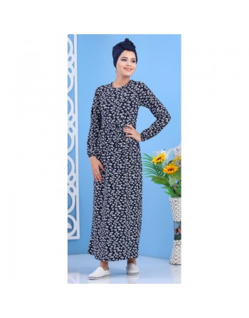 Robe à motifs feuille nénuphar pour femme - Couleur bleu marine 