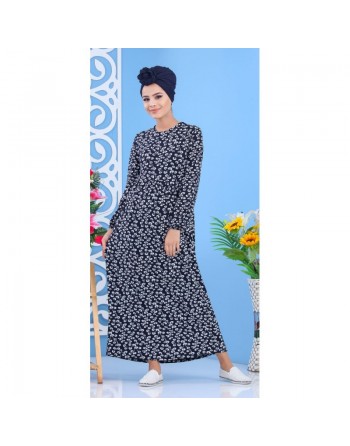 Robe à motifs feuille nénuphar pour femme - Couleur bleu marine 