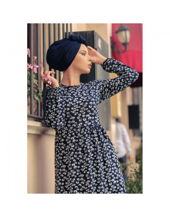 Robe à motifs feuille nénuphar pour femme - Couleur bleu marine 