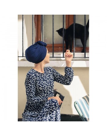 Robe à motifs feuille nénuphar pour femme - Couleur bleu marine 