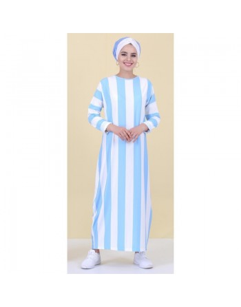 Robe décontractée pas cher pour femme - Couleur blanche à rayures bleues 