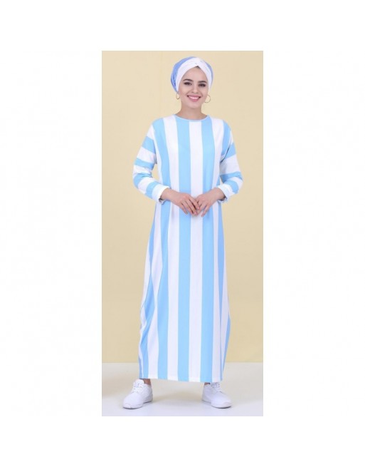 Robe décontractée pas cher pour femme - Couleur blanche à rayures bleues Robe décontractée pas cher pour femme - Couleur blanche à rayures bleues