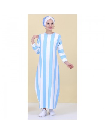 Robe décontractée pas cher pour femme - Couleur blanche à rayures bleues 