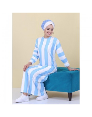 Robe décontractée pas cher pour femme - Couleur blanche à rayures bleues 