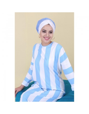 Robe décontractée pas cher pour femme - Couleur blanche à rayures bleues 
