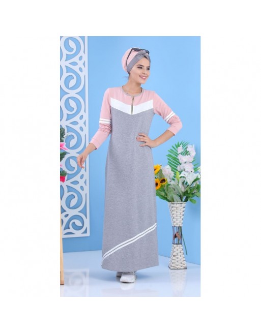 Robe longue sportswear de couleurs grise, rose et blanche (Vetement femme style moderne et sport) Robe longue sportswear de couleurs grise, rose et blanche (Vetement femme style moderne et sport)