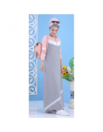 Robe longue sportswear de couleurs grise, rose et blanche (Vetement femme style moderne et sport) 