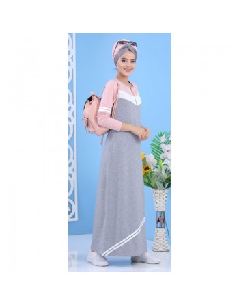 Robe longue sportswear de couleurs grise, rose et blanche (Vetement femme style moderne et sport) 