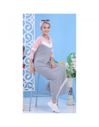 Robe longue sportswear de couleurs grise, rose et blanche (Vetement femme style moderne et sport) 