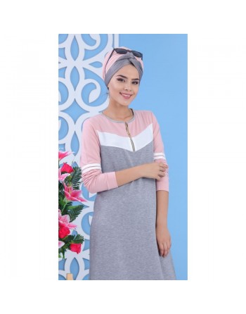 Robe longue sportswear de couleurs grise, rose et blanche (Vetement femme style moderne et sport) 