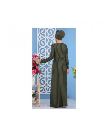 Robe longue à rayures noires de couleurs vert kaki (vêtements femme en ligne fabrication turque) 