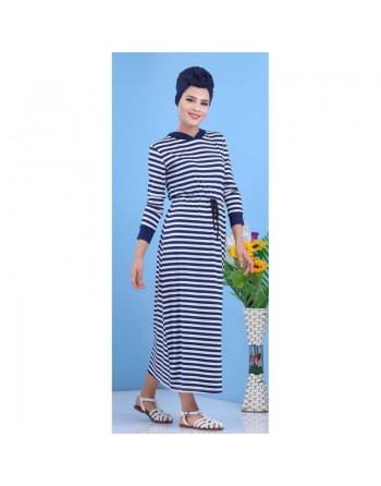 Robe décontractée à capuche pas cher pour femme - Rayures blanches et bleues 