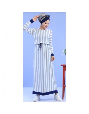 Robe pas cher longue décontractée à rayures grises pour femme 