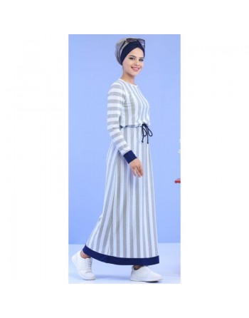 Robe pas cher longue décontractée à rayures grises pour femme 