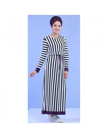 Robe longue pas cher style décontracté à rayures noires pour femme 