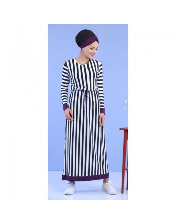 Robe longue pas cher style décontracté à rayures noires pour femme 