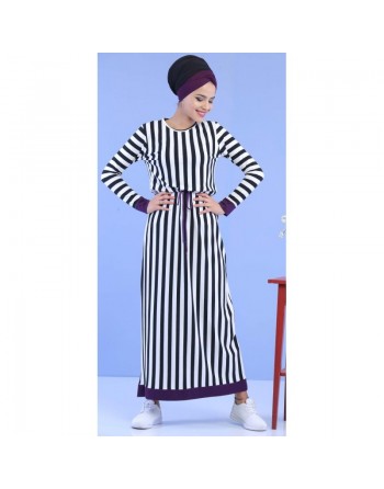 Robe longue pas cher style décontracté à rayures noires pour femme 