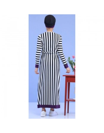 Robe longue pas cher style décontracté à rayures noires pour femme 