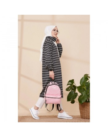 Tunique longue et ample à rayures pour femme (Vêtement décontracté pour Hijab) - Couleur anthracite 