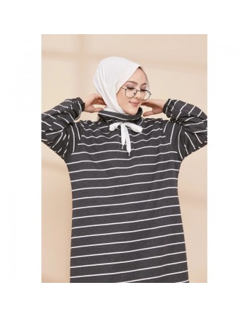 Tunique longue et ample à rayures pour femme (Vêtement décontracté pour Hijab) - Couleur anthracite 