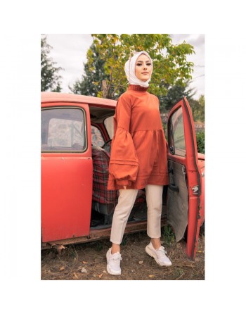 Tunique ample à manches larges pour femme - Couleur rouille 