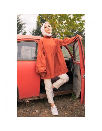 Tunique ample à manches larges pour femme - Couleur rouille 