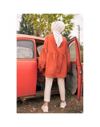 Tunique ample à manches larges pour femme - Couleur rouille 